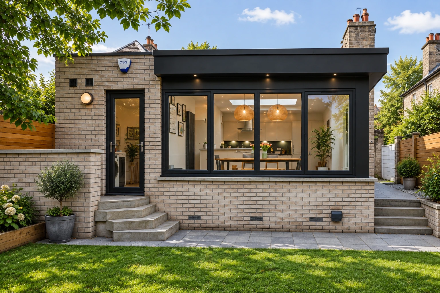 glasgow Jordanhill contemporary style extension in facing brick and anthracite grey windows frames