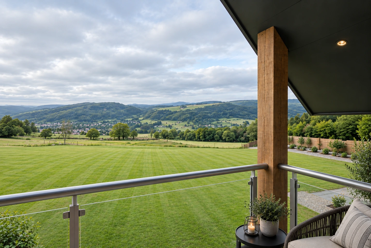 Countryside View from Contemporary Balcony at Sunset