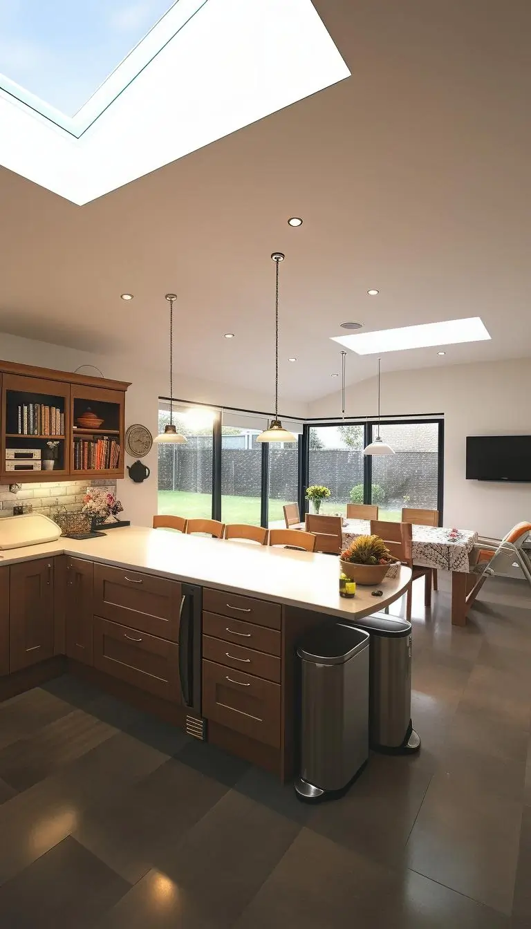 Allison Architects Cambuslang Extension kitchen peninsulat looking through corner bi-folds