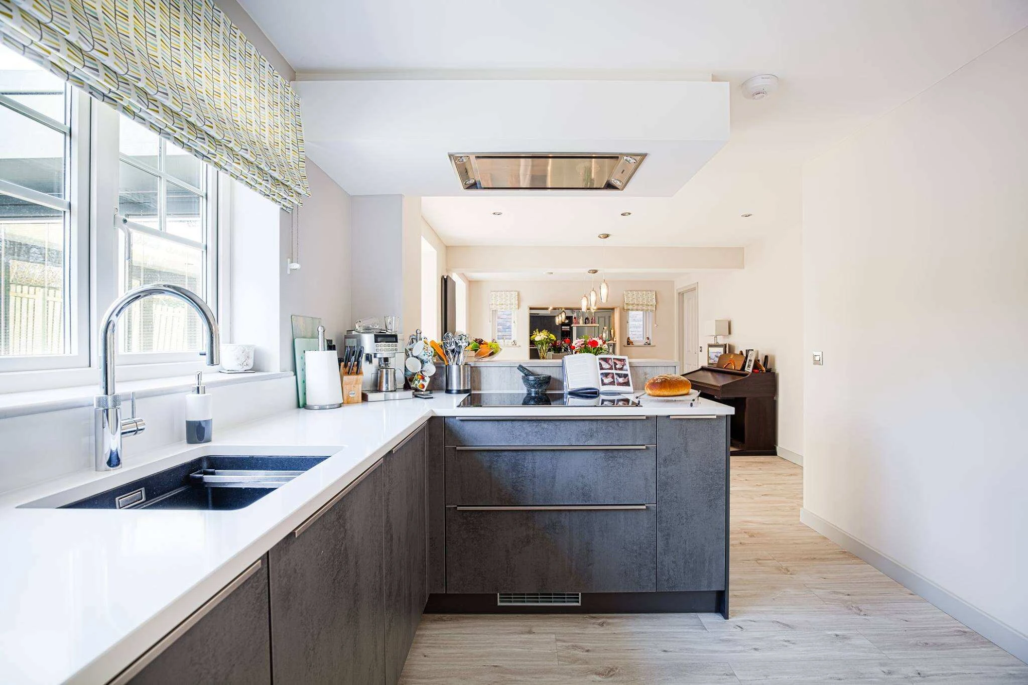 Open-plan kitchen and dining area created through the extension and remodelling of a Newton Mearns home