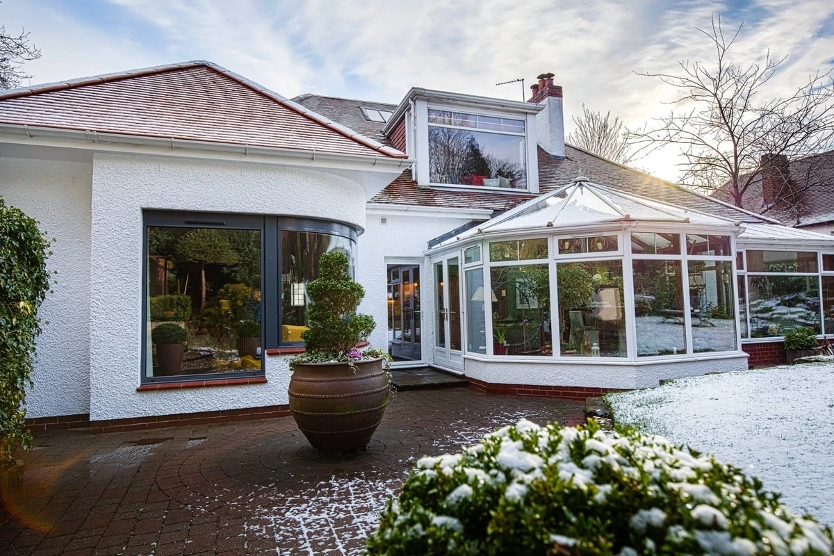 Contemporary architectural detail of a residential extension in Giffnock