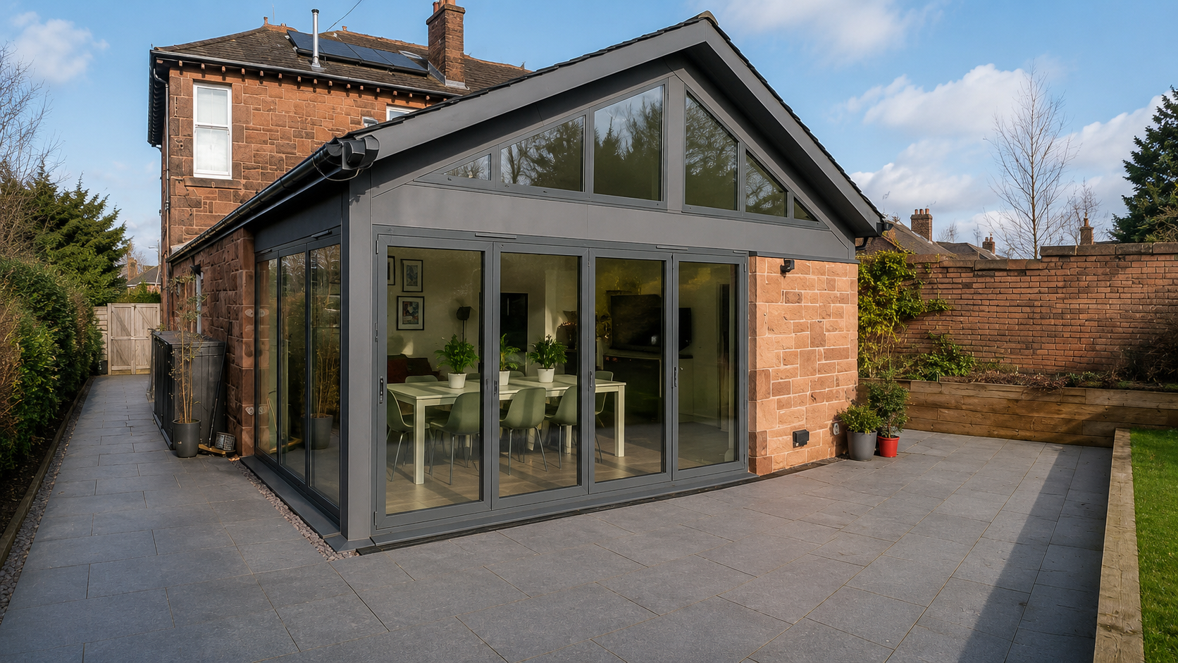 Contemporary single-storey extension to a traditional sandstone heritage home in Glasgow