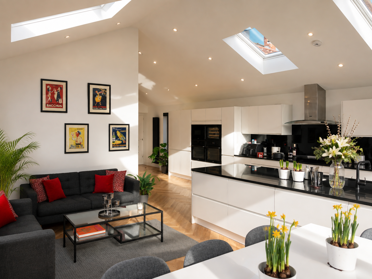 Generous open-plan kitchen, dining and living space within a Glasgow heritage home extension