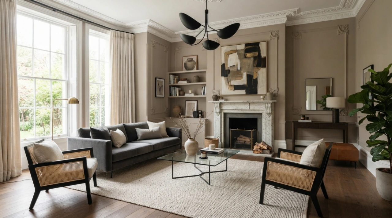 Transitional interiors combine forms
