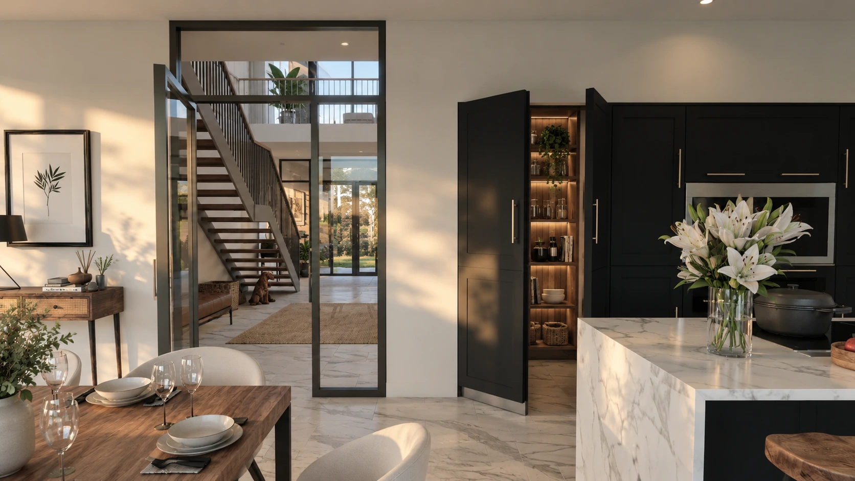 West Lothian New Build House Kitchen Design with Hidden Larder