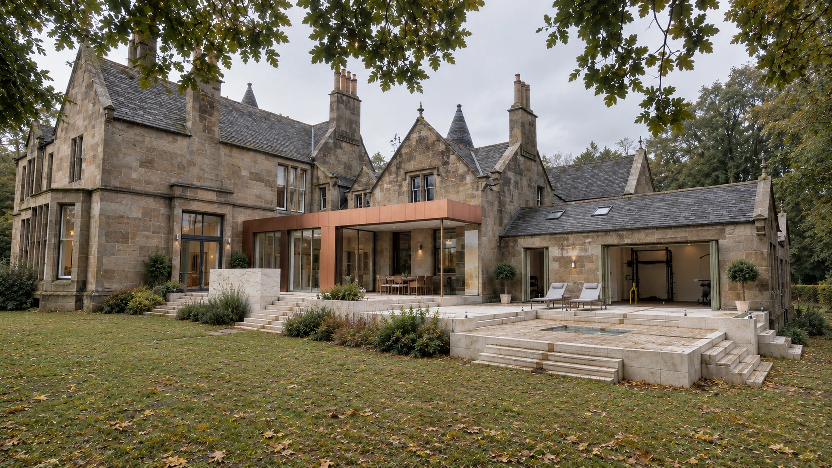 Contemporary extension and refurbished period country mansion near Lesmahagow in Lanarkshire